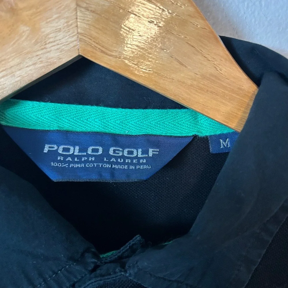 Polo Golf Ralph Lauren Polo Shirt Mens M Black Green Striped Pima Cotton